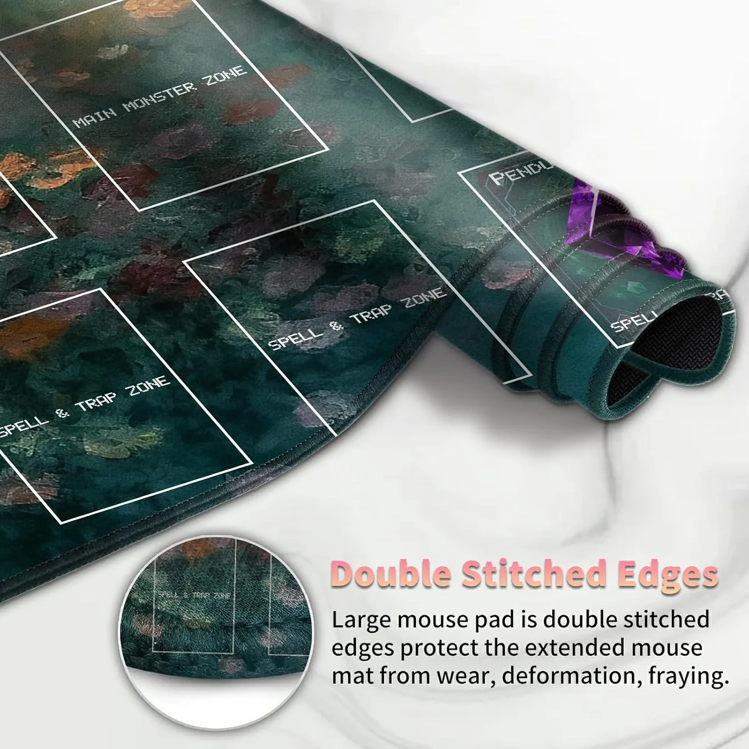 Playmat for OCG, Card Game Mat Non-Slip Rubber Base and Stitched, 24 x 14 in TCG Play Mat with Zones for CCG and Other Card Games, Color Oil Painting