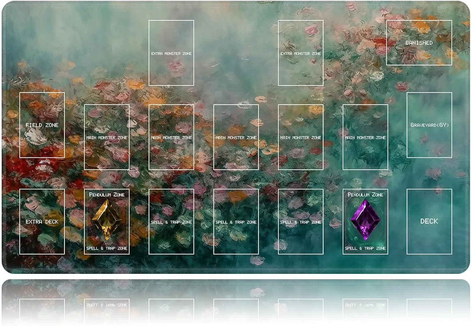 Playmat for OCG, Card Game Mat Non-Slip Rubber Base and Stitched, 24 x 14 in TCG Play Mat with Zones for CCG and Other Card Games, Color Oil Painting