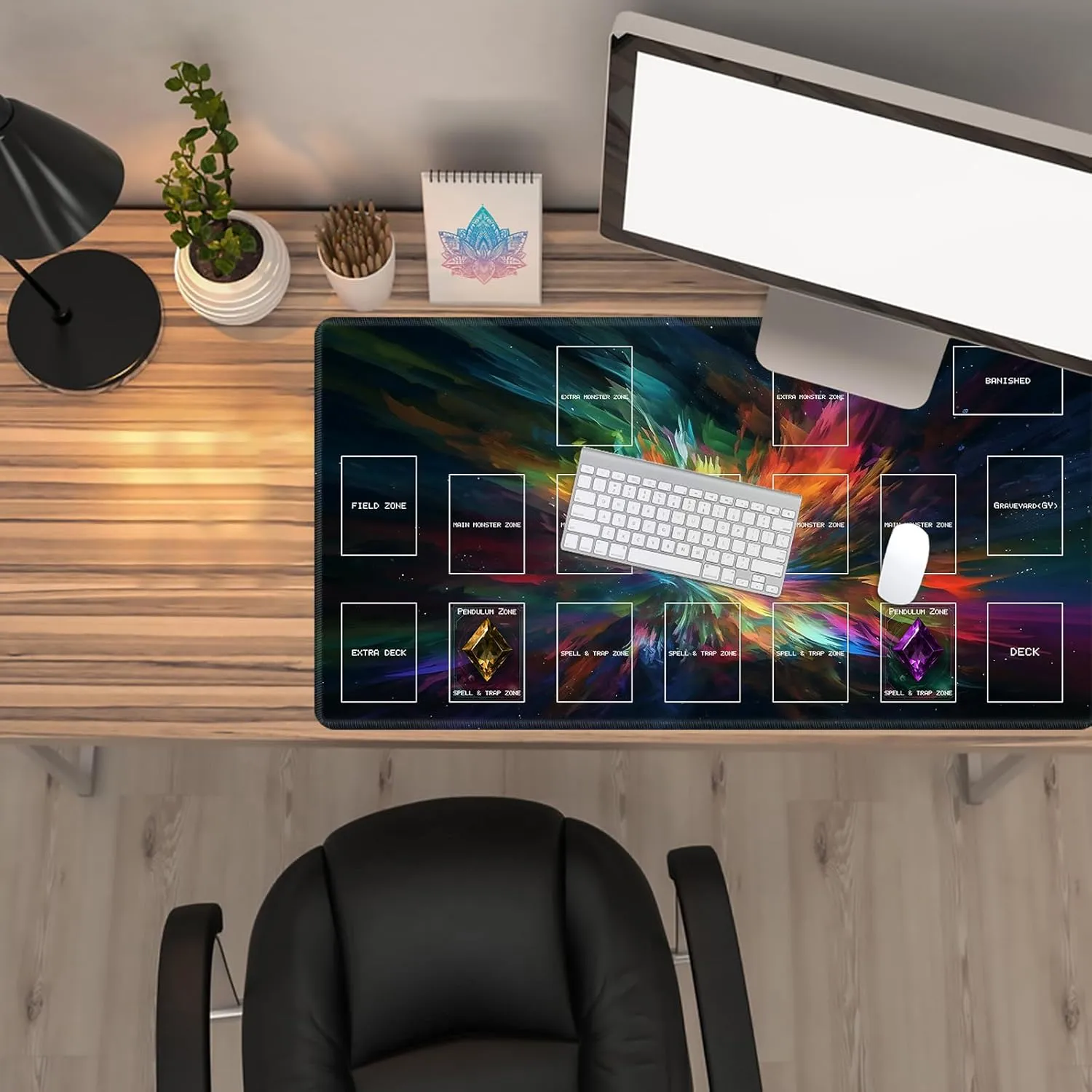 Playmat for OCG, Card Game Mat Non-Slip Rubber Base and Stitched, 24 x 14 in TCG Play Mat with Zones for CCG and Other Card Games, Colorful Paint