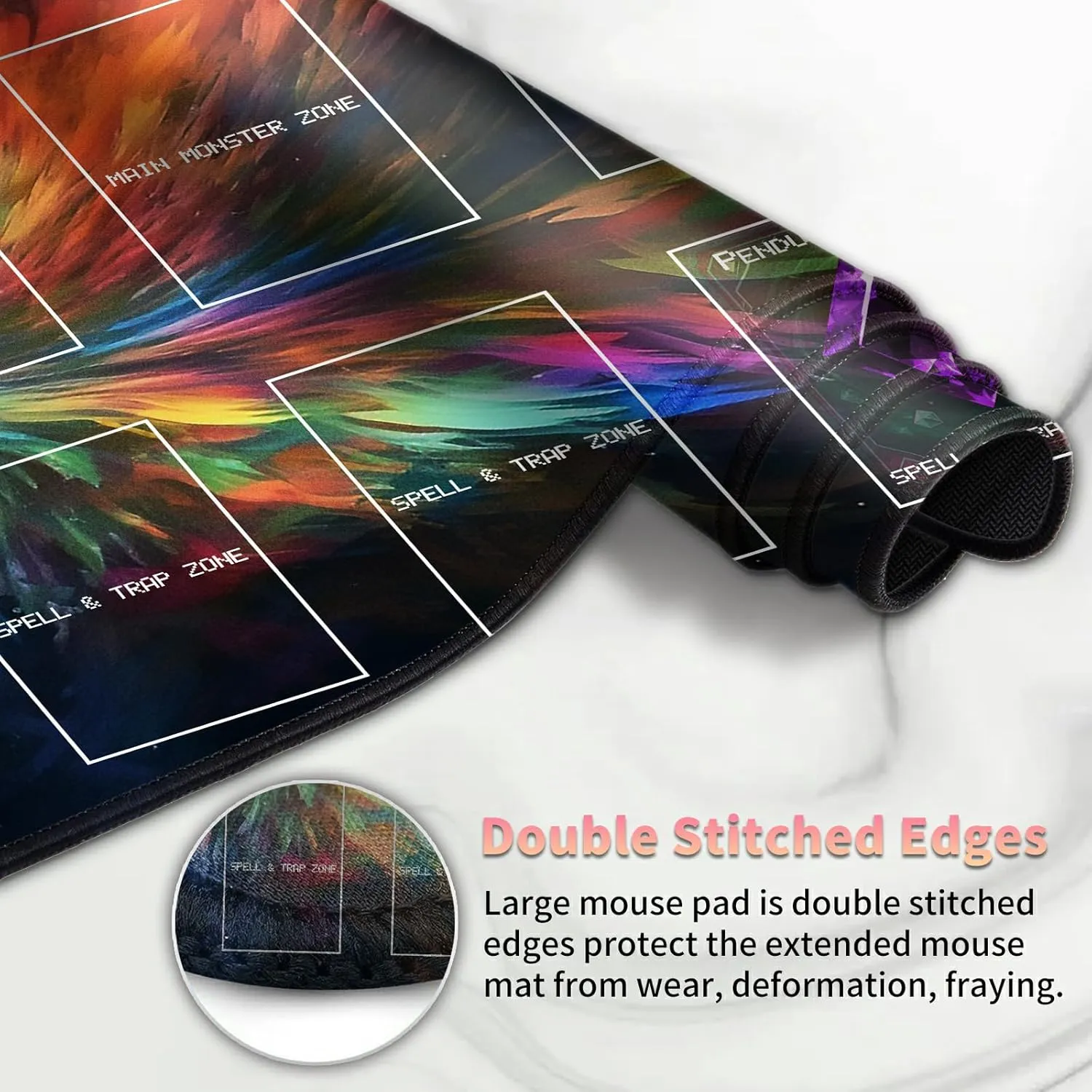 Playmat for OCG, Card Game Mat Non-Slip Rubber Base and Stitched, 24 x 14 in TCG Play Mat with Zones for CCG and Other Card Games, Colorful Paint