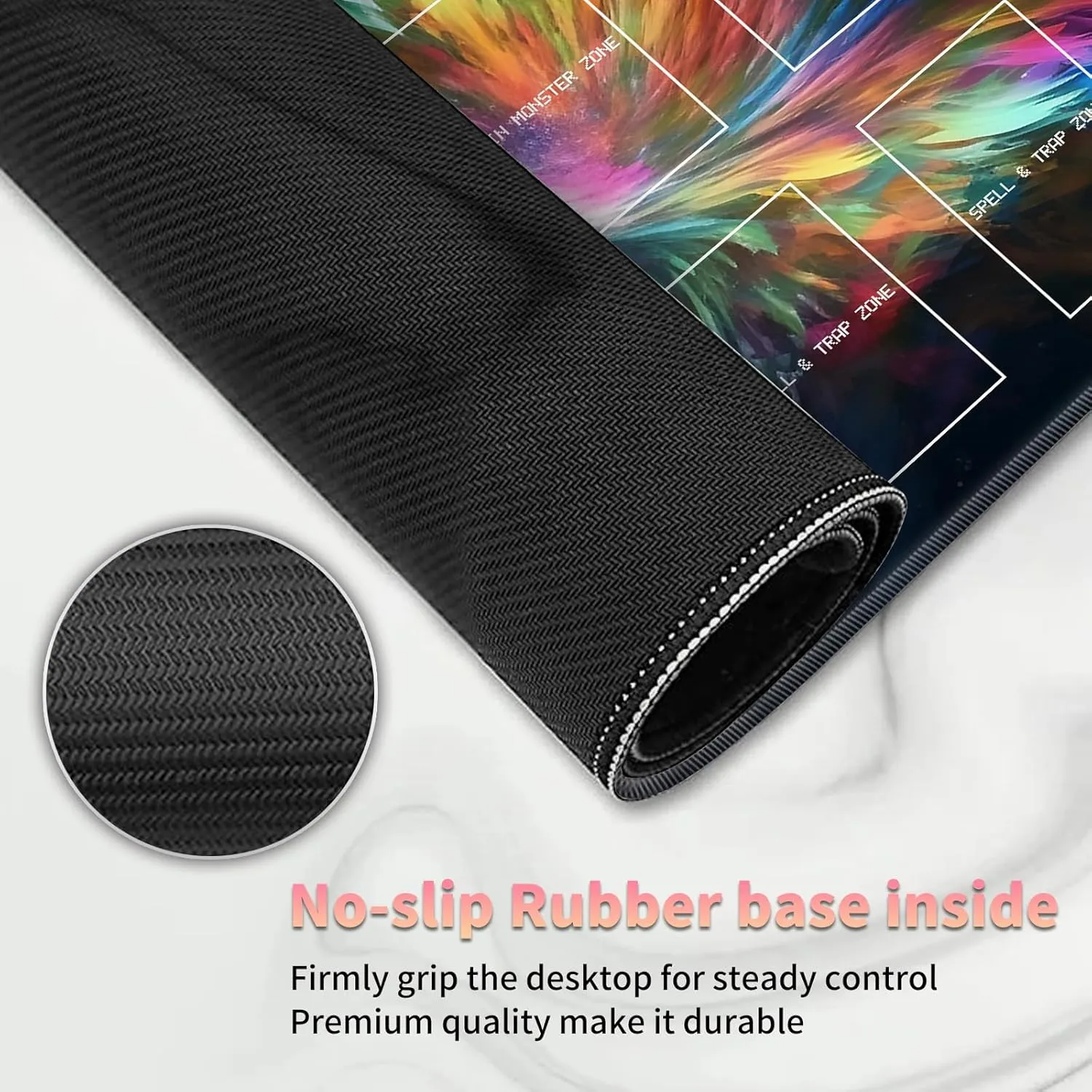 Playmat for OCG, Card Game Mat Non-Slip Rubber Base and Stitched, 24 x 14 in TCG Play Mat with Zones for CCG and Other Card Games, Colorful Paint