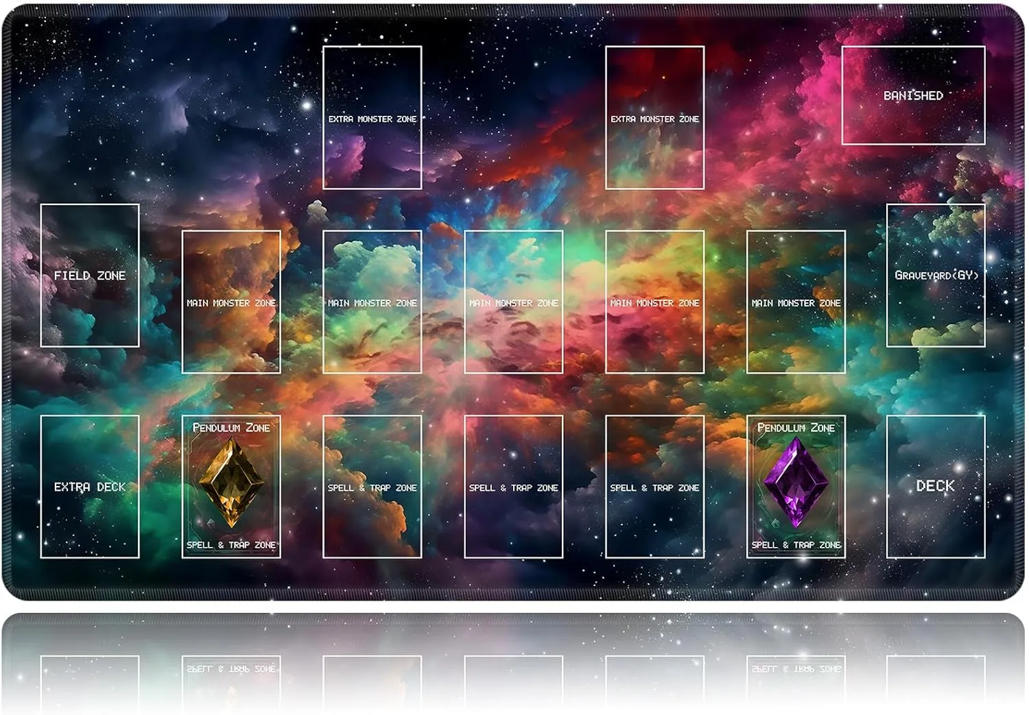 Playmat for OCG, Card Game Mat Non-Slip Rubber Base and Stitched, 24 x 14 in TCG Play Mat with Zones for CCG and Other Card Games, Colorful Starry Sky