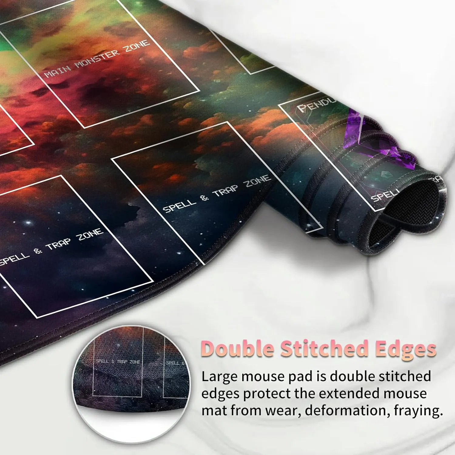 Playmat for OCG, Card Game Mat Non-Slip Rubber Base and Stitched, 24 x 14 in TCG Play Mat with Zones for CCG and Other Card Games, Colorful Starry Sky