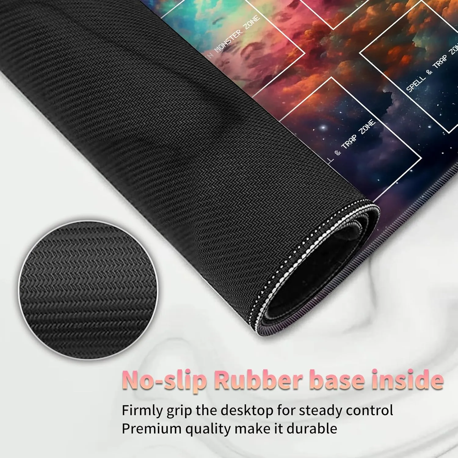 Playmat for OCG, Card Game Mat Non-Slip Rubber Base and Stitched, 24 x 14 in TCG Play Mat with Zones for CCG and Other Card Games, Colorful Starry Sky