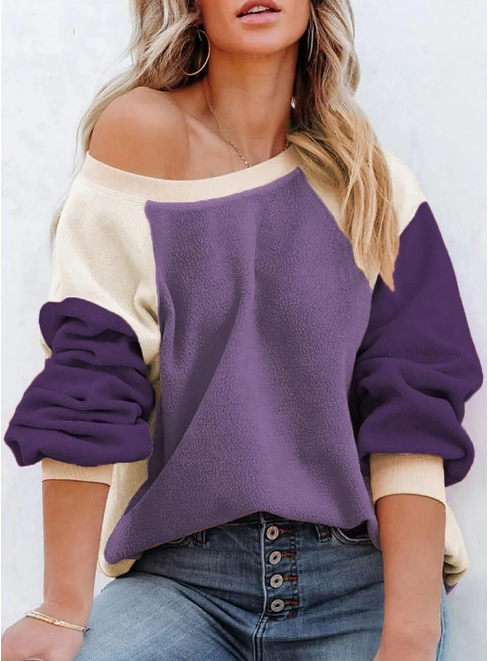 Plus Size Sweatshirts for Women Oversized Colorblock Pullover Tops 1X-5X