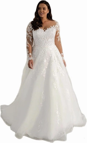 Plus Size Mermaid Spaghetti Straps Deep V-Neck Appliques Lace Wedding Dresses with Short Train