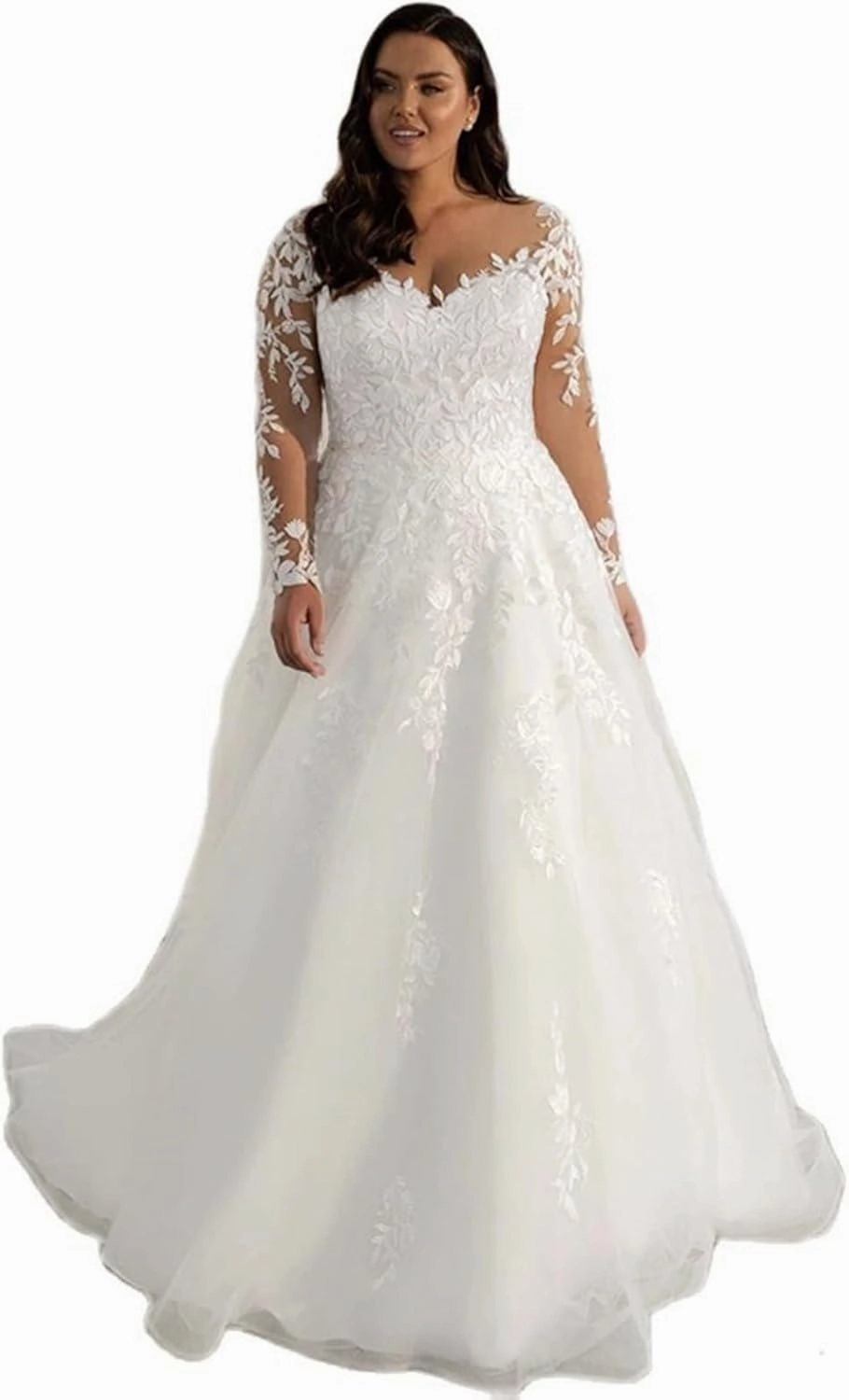 Plus Size Mermaid Spaghetti Straps Deep V-Neck Appliques Lace Wedding Dresses with Short Train