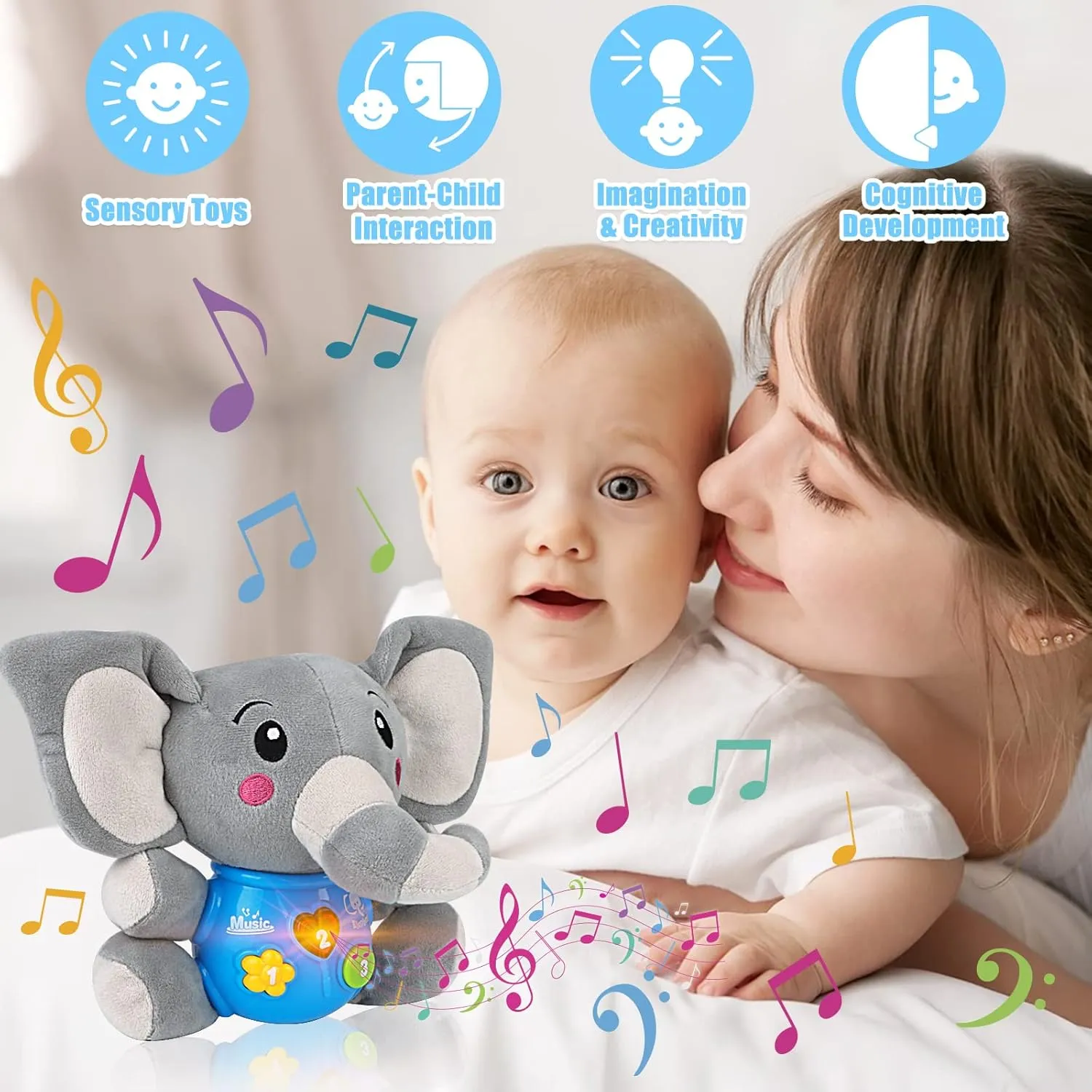 Plush Musical Baby Toys，Cute Elephant Toys for 3-6-12 Months Boys & Girls, Cute Stuffed Animal Infants Baby Toy， Elephant Baby Stuff，Toys for Infants 0-6 Months