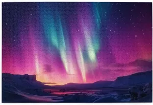 polar lights 1000 pieces of adult wooden puzzle,stunning natural scenery illustrations,pieces fit together perfectly,suitable for family recreation and wall decor,fun artwork for adults