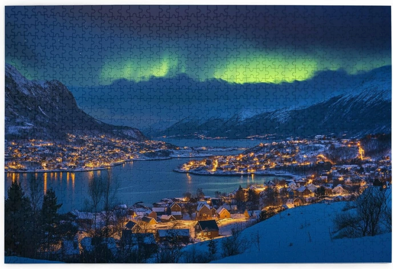 Polar Town Scenery 1000 Pieces Of Adult Wooden Puzzle,Vibrant And Unique Design,Challenging Brain Exercise,Enjoy The Puzzle Solving Process,Gifts For Friends And Family