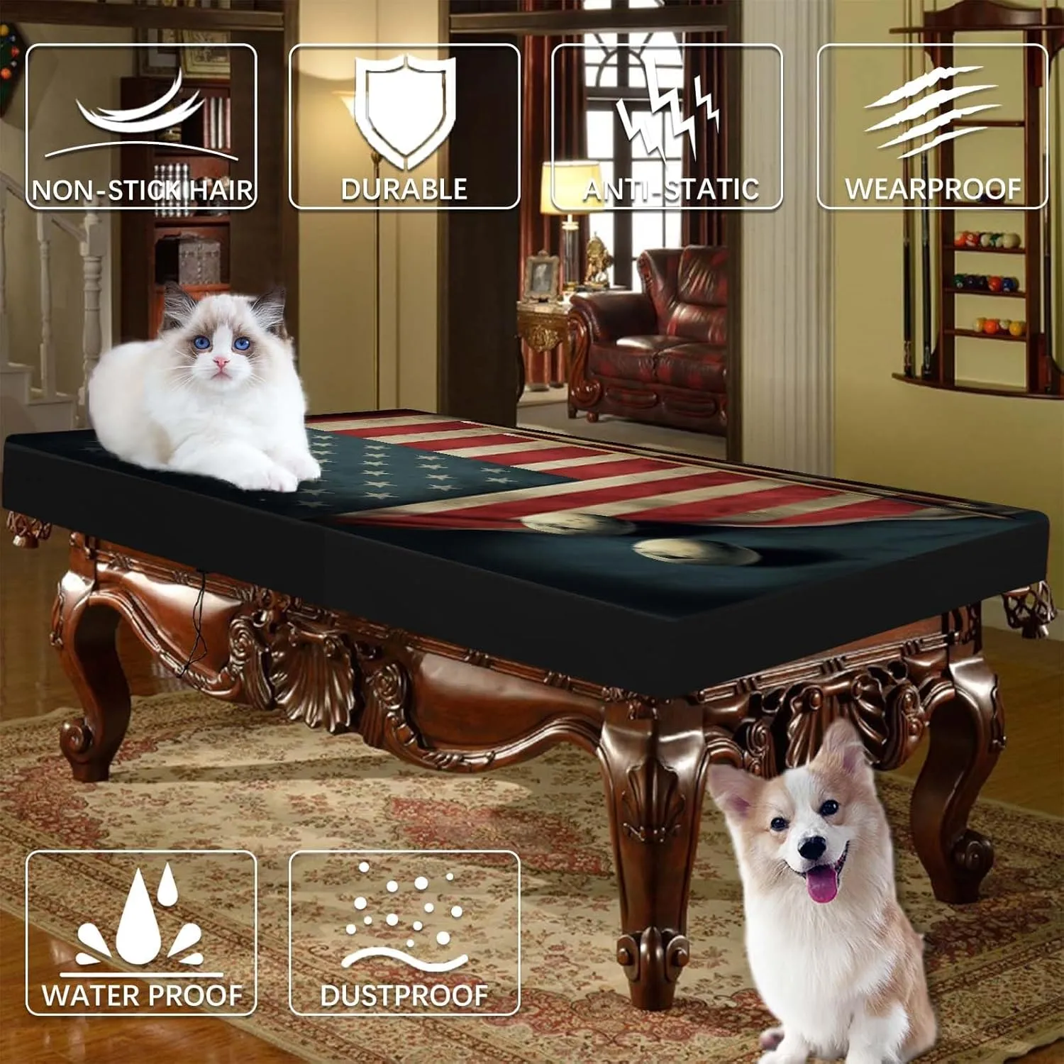 Pool Table Cover, Waterproof & Dustproof Outdoor/Indoor Polyester Taffeta Cloth Table