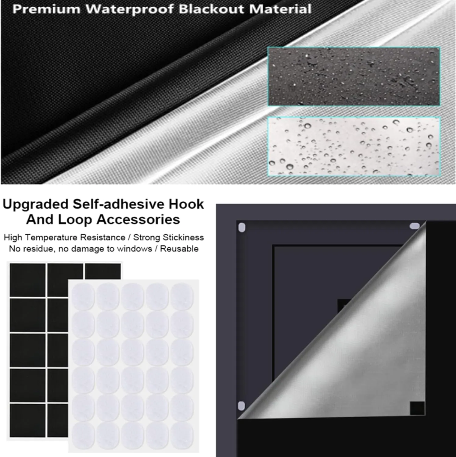 Portable Blackout Window Cover, Upgraded 118"x57" Blackout Curtains No Drill Cuttable DIY Self-Adhesive Hook Loop Tapes, Travel Reusable Blinds/Shades for Bedroom 3