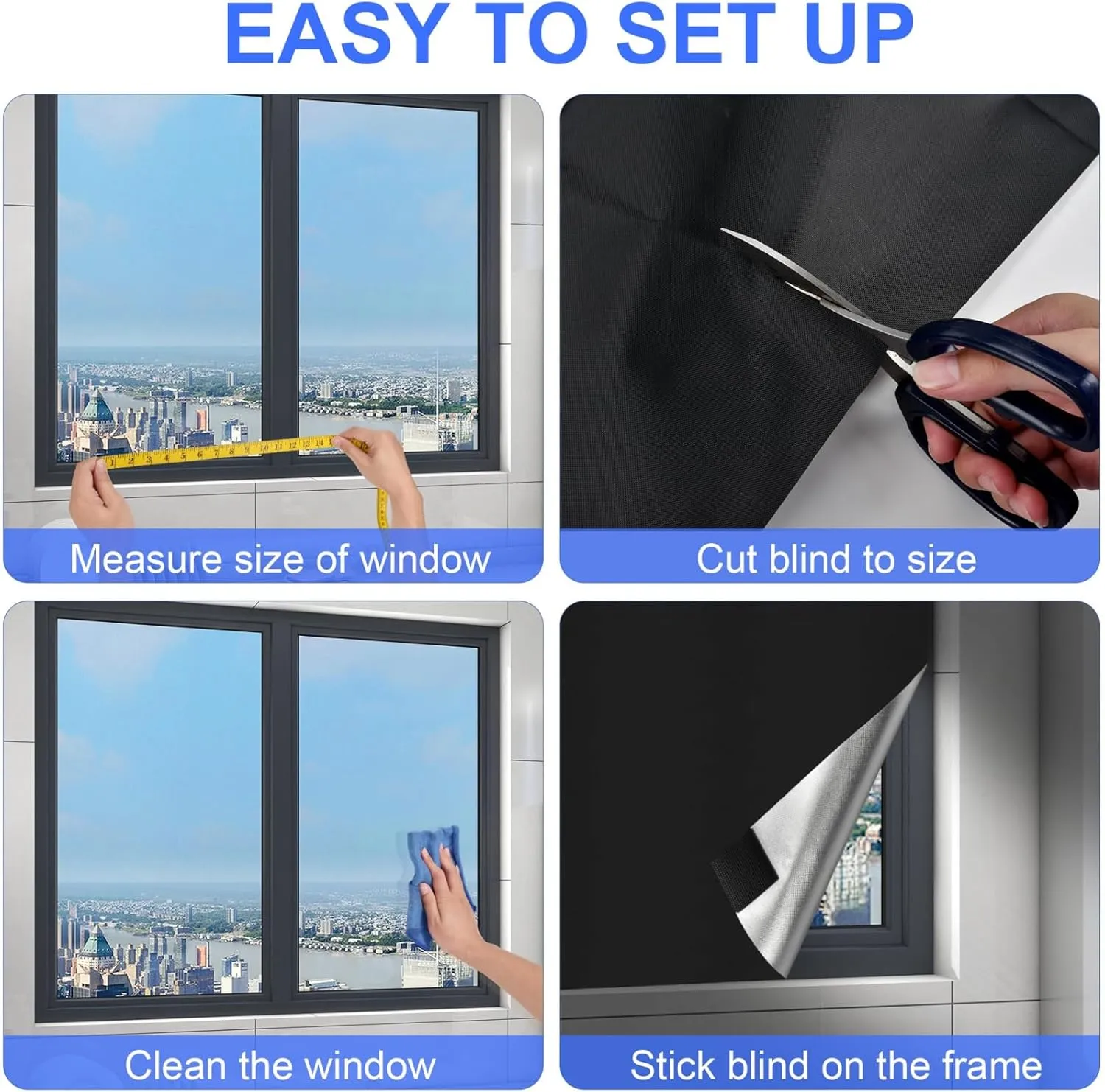 Portable Blackout Window Cover, Upgraded 118"x57" Blackout Curtains No Drill Cuttable DIY Self-Adhesive Hook Loop Tapes, Travel Reusable Blinds/Shades for Bedroom 3