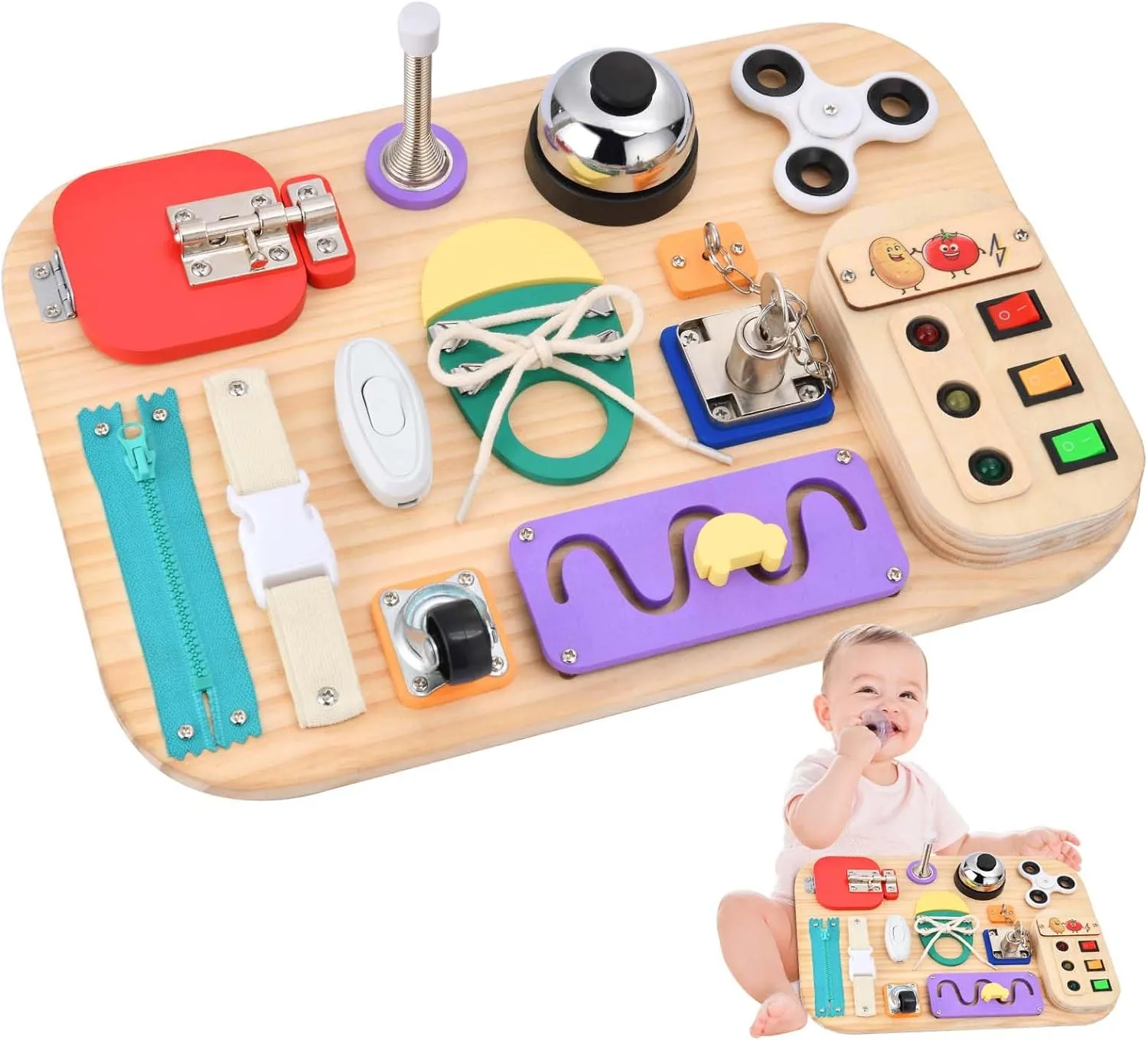 Potatomato Montessori Busy Board - Wooden Sensory Toys for Toddlers -Activity Board Toys for Fine Motor Skills - Educational Fidget Toys for Boy & Girl - Birthday Gifts