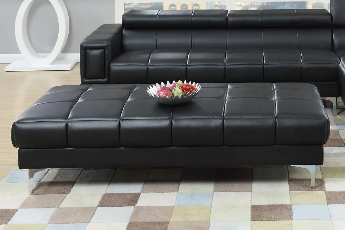 Poundex Bobkona Hayden Bonded Leather Ottoman, Black