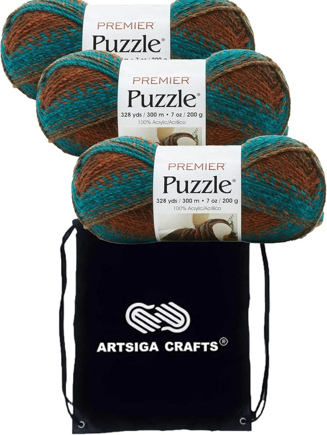 Premier Yarns Puzzle Anagram 1050-04 (3-Skeins - Same Dye Lot) Chunky Bulky #5 100% Acrylic Yarn for Crocheting and Knitting with Project Bag