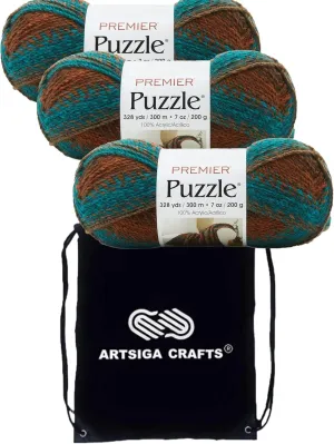 Premier Yarns Puzzle Anagram 1050-04 (3-Skeins - Same Dye Lot) Chunky Bulky #5 100% Acrylic Yarn for Crocheting and Knitting with Project Bag