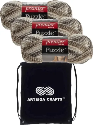Premier Yarns Puzzle Crossword 1050-03 (3-Skeins - Same Dye Lot) Chunky Bulky #5 100% Acrylic Yarn for Crocheting and Knitting with Project Bag