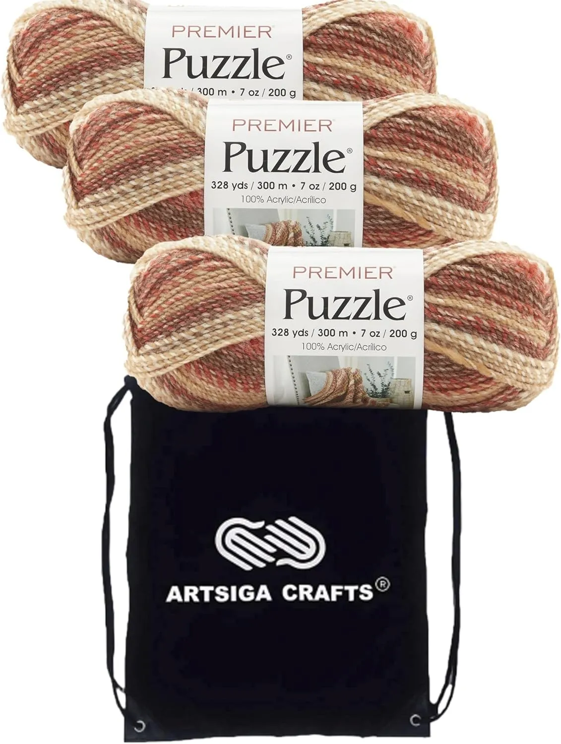 Premier Yarns Puzzle Kickball 1050-44 (3-Skeins - Same Dye Lot) Chunky Bulky #5 100% Acrylic Yarn for Crocheting and Knitting with Project Bag