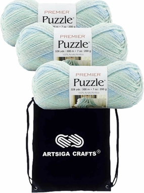 Premier Yarns Puzzle Acrostic 1050-09 (3-Skeins - Same Dye Lot) Chunky Bulky #5 100% Acrylic Yarn for Crocheting and Knitting with Project Bag