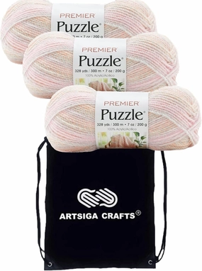 Premier Yarns Puzzle Cat's Cradle 1050-17 (3-Skeins - Same Dye Lot) Chunky Bulky #5 100% Acrylic Yarn for Crocheting and Knitting with Project Bag
