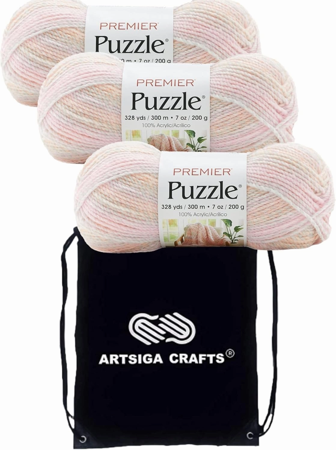 Premier Yarns Puzzle Cat's Cradle 1050-17 (3-Skeins - Same Dye Lot) Chunky Bulky #5 100% Acrylic Yarn for Crocheting and Knitting with Project Bag