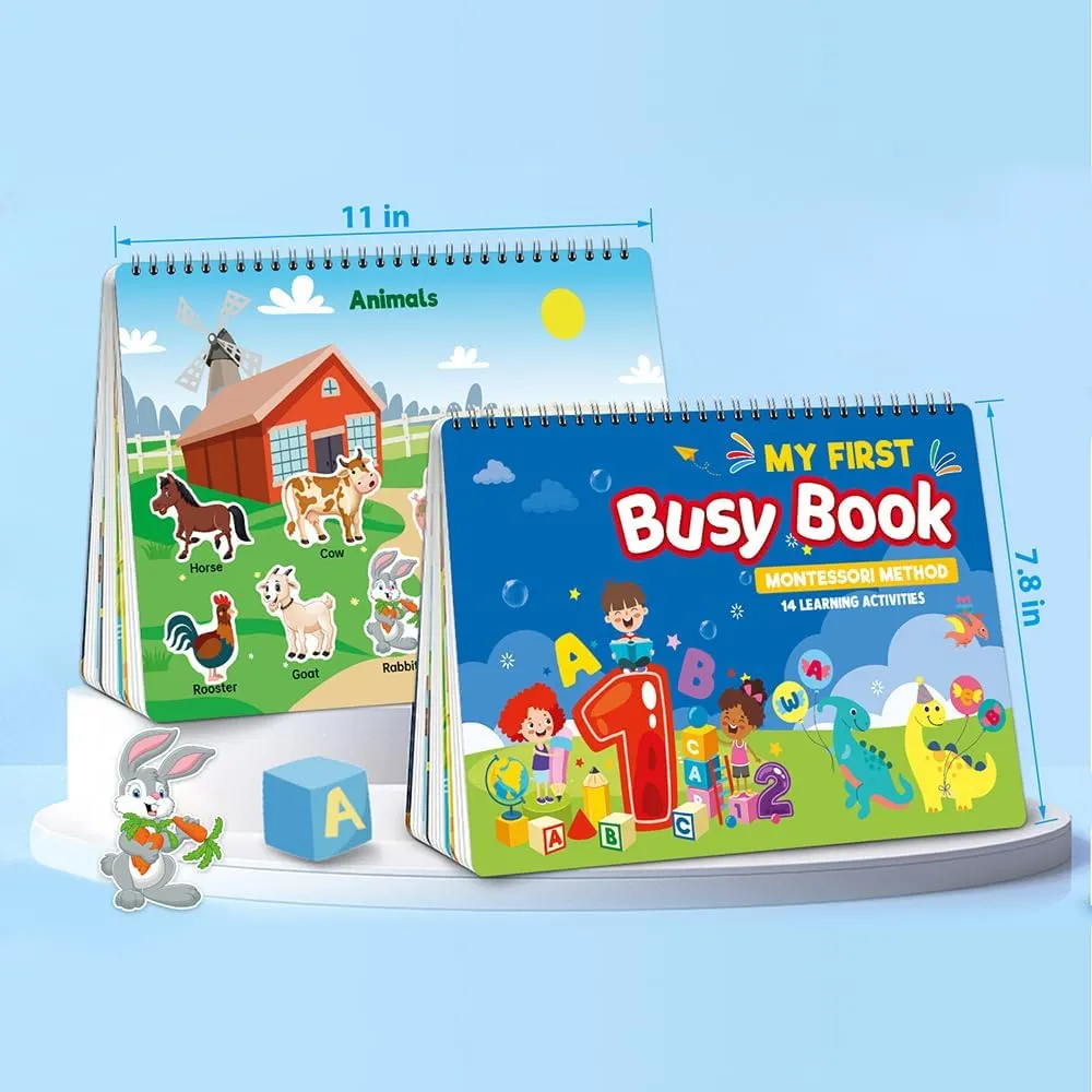 Preschool Busy Book for Boys Girls– 16 Interactive Learning Themes Quiet Book, Ideal Montessori-Inspired Educational Toy for Kids & Preschoolers, Ideal for Quiet Play & Learning (Style I)