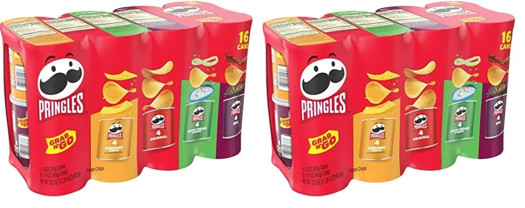 Pringles Potato Crisps Chips, Lunch Snacks, Office and Kids Snacks, Grab N' Go, Variety Pack (16 Cans) (Pack of 2)