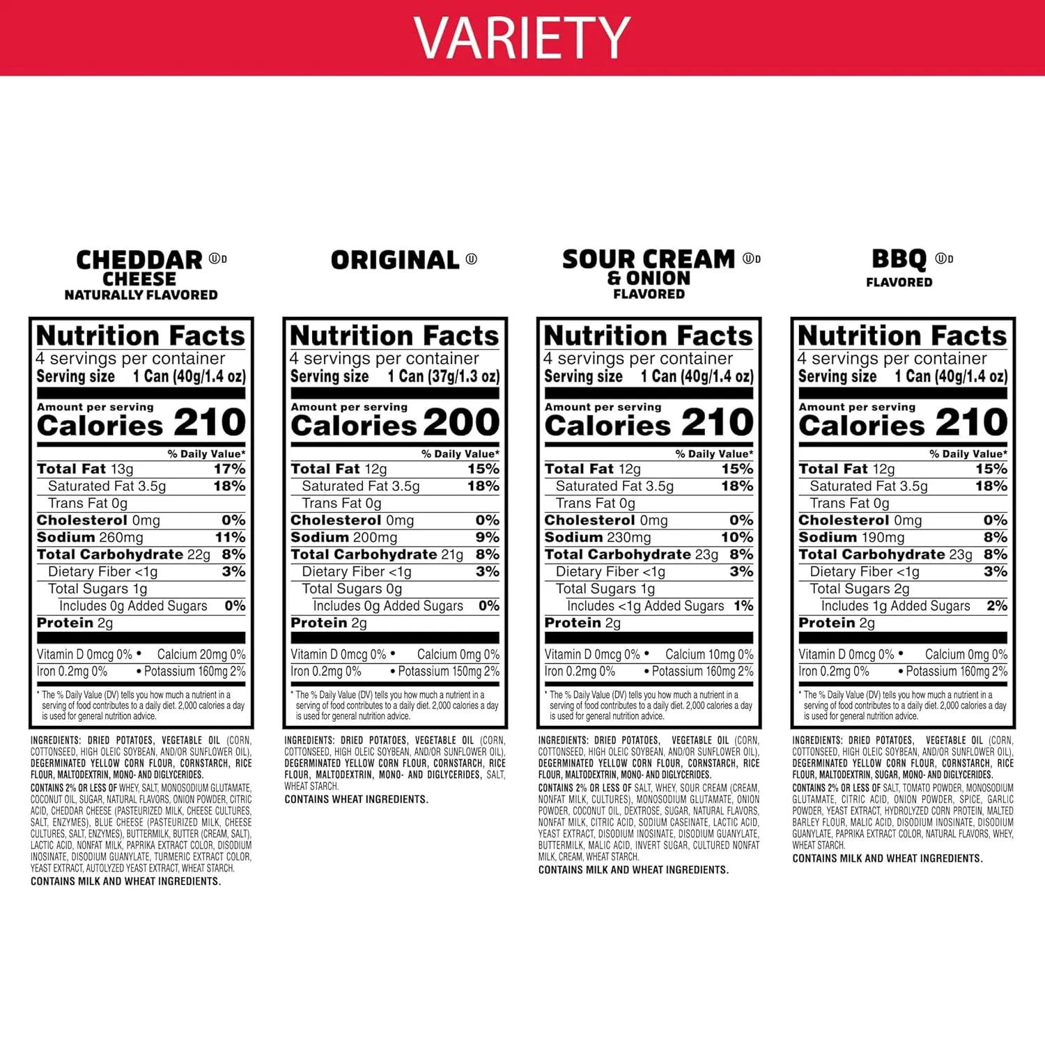 Pringles Potato Crisps Chips, Lunch Snacks, Office and Kids Snacks, Grab N' Go, Variety Pack (16 Cans) (Pack of 2)