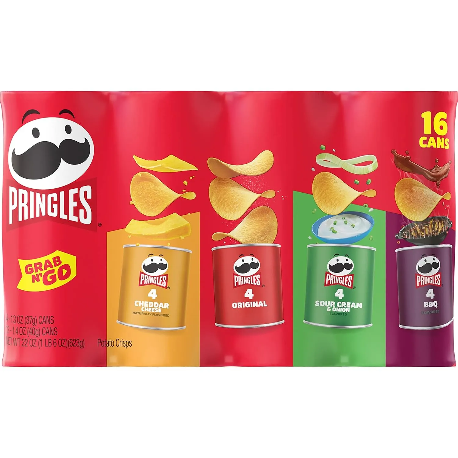 Pringles Potato Crisps Chips, Lunch Snacks, Office and Kids Snacks, Grab N' Go, Variety Pack (16 Cans) (Pack of 2)