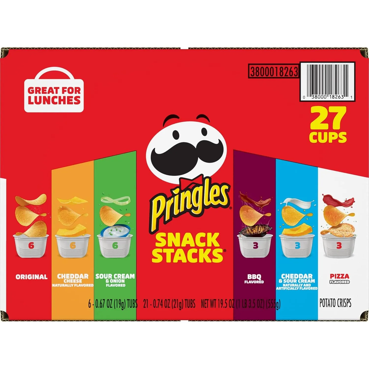 Pringles Potato Crisps Chips, Snack Stacks, Lunch Snacks, Office and Kids Snacks, Variety Pack (27 Cups) (Pack of 2)