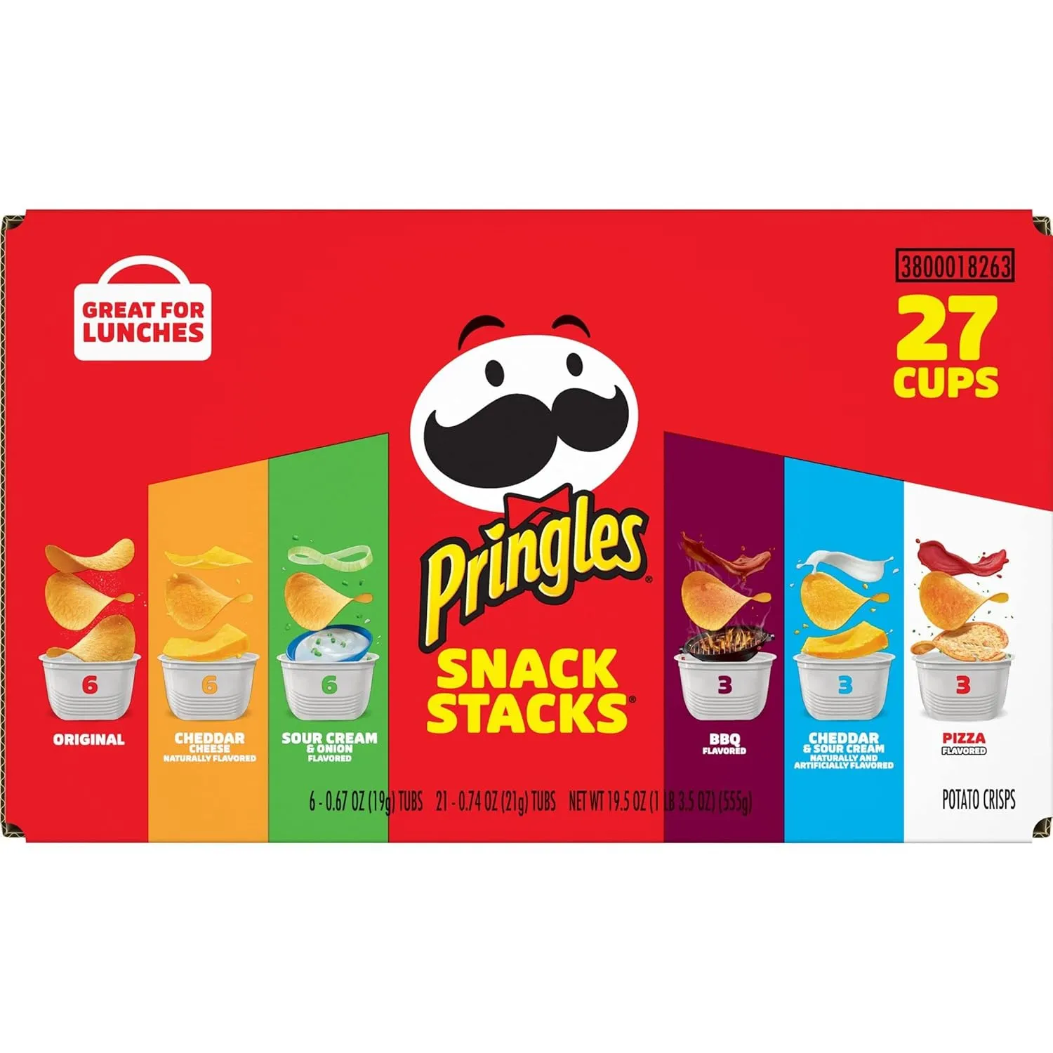 Pringles Potato Crisps Chips, Snack Stacks, Lunch Snacks, Office and Kids Snacks, Variety Pack (27 Cups) (Pack of 2)