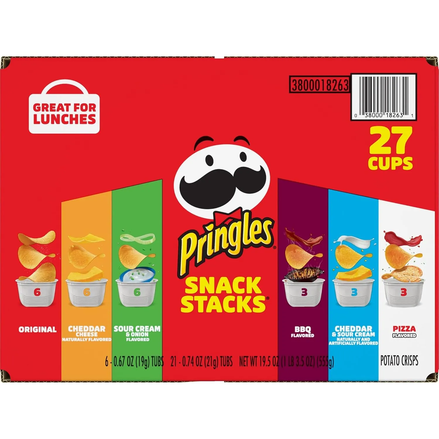 Pringles Potato Crisps Chips, Snack Stacks, Lunch Snacks, Office and Kids Snacks, Variety Pack (27 Cups) (Pack of 2)