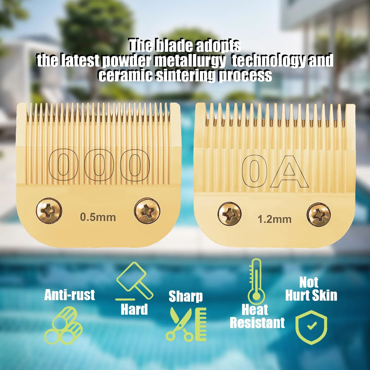 Professional Detachable Replacement Ceramic Blades Set,Cut Length,Compatible with Andis AGC,BDC,BGC,MBG Series/Oster Classic 76/Star-Teq/Power-Teq/A5 Clipper (1.2MM-9.5MM 4PACK) Golden