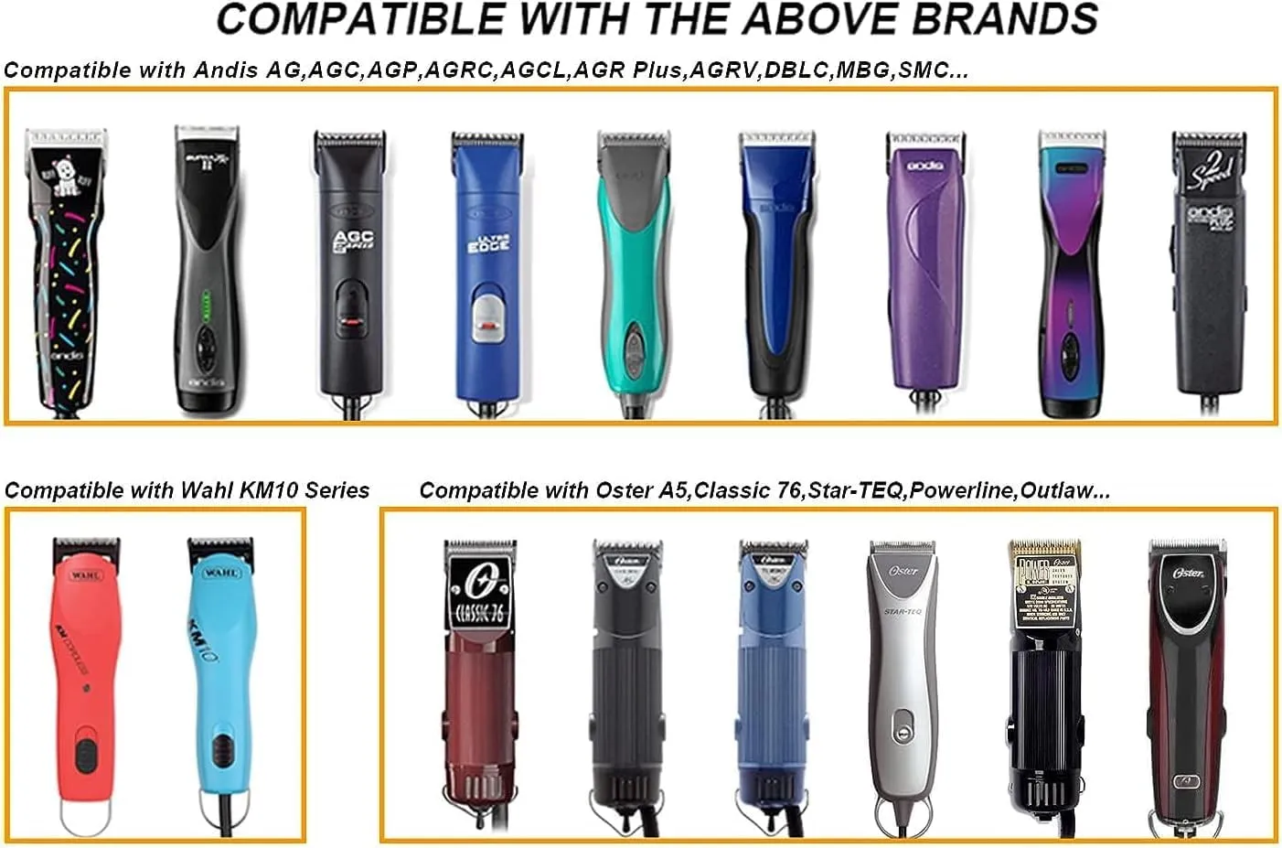 Professional Detachable Replacement Ceramic Blades Set,Cut Length,Compatible with Andis AGC,BDC,BGC,MBG Series/Oster Classic 76/Star-Teq/Power-Teq/A5 Clipper (1.2MM-9.5MM 4PACK) Golden