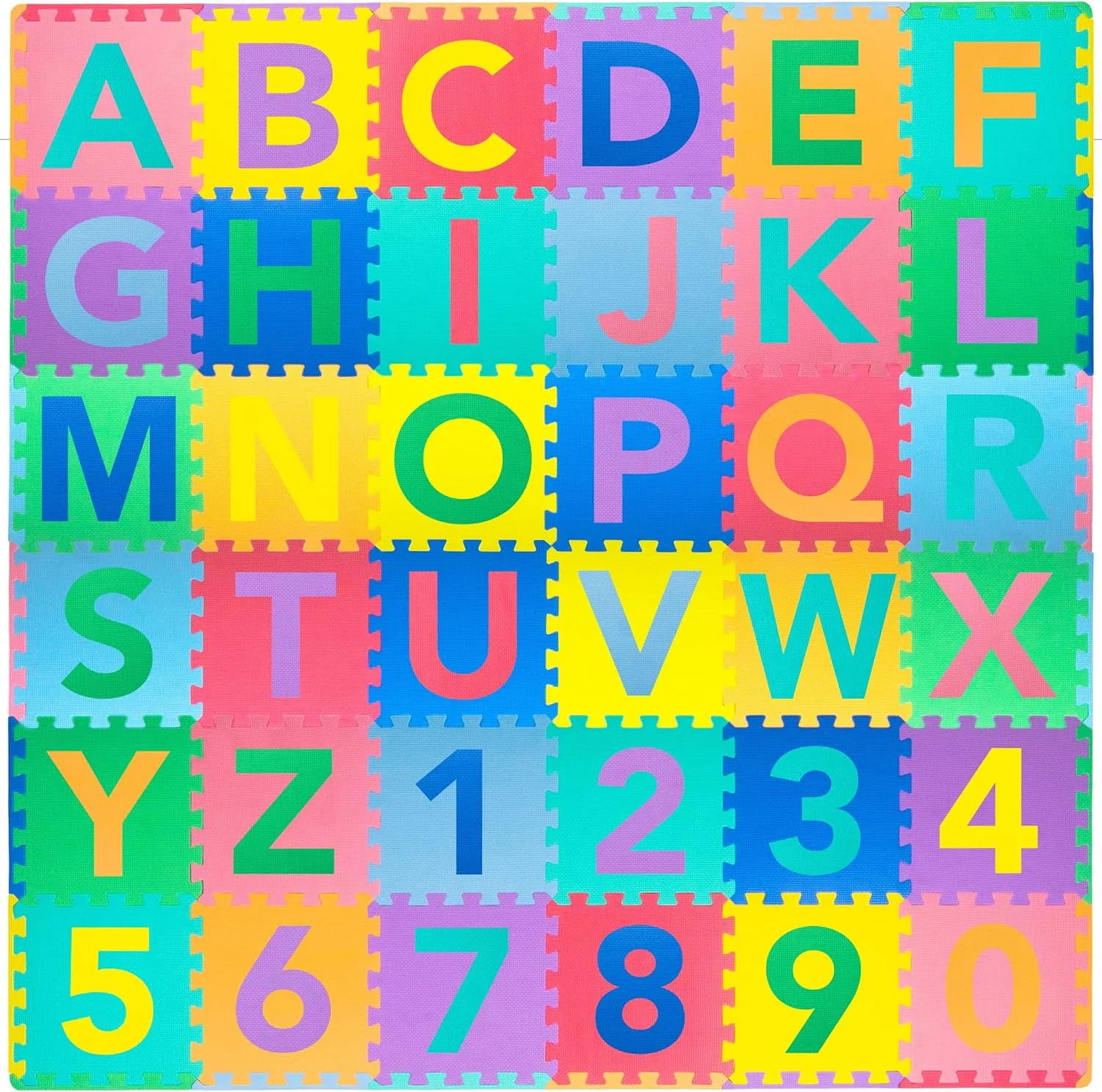 ProSource Kids Foam Puzzle Floor Play Mat with Shapes & Colors 36 Tiles, 12"x12" and 24 Borders