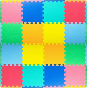 ProSource Foam Puzzle Floor Play Mat for Kids and Babies with Solid Colors, 36 or 16 Interlocking Tiles with Borders, Assorted