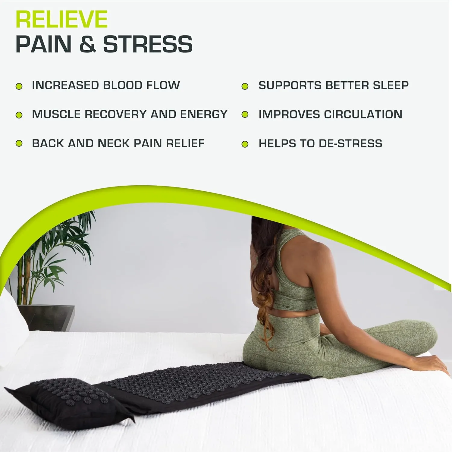 ProsourceFit Ki Acupressure Mat and Pillow Set with 100% Natural Linen for Back/Neck Pain Relief and Muscle Relaxation, Black Pearl