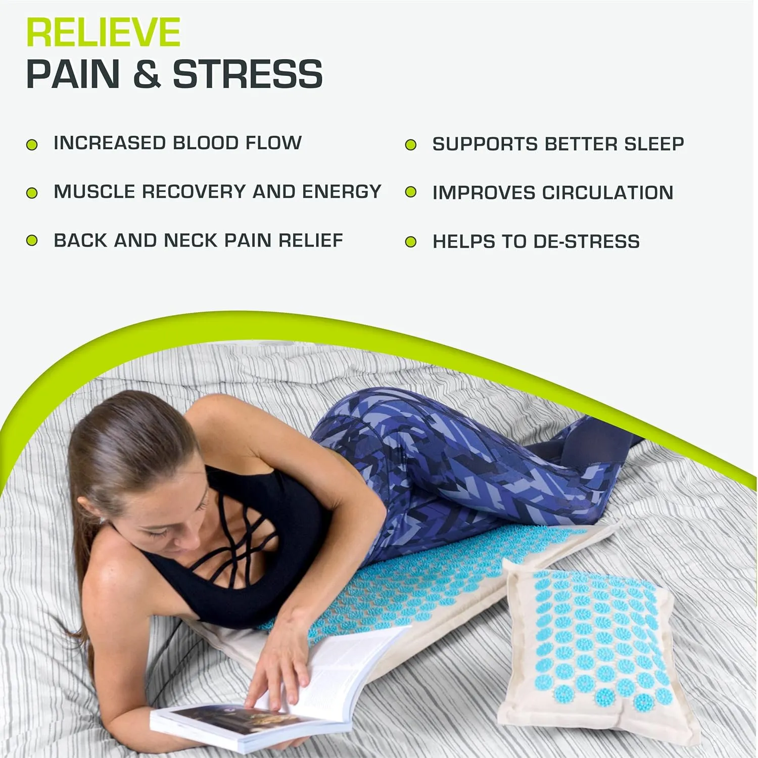 ProsourceFit Ki Acupressure Mat and Pillow Set with 100% Natural Linen for Back/Neck Pain Relief and Muscle Relaxation