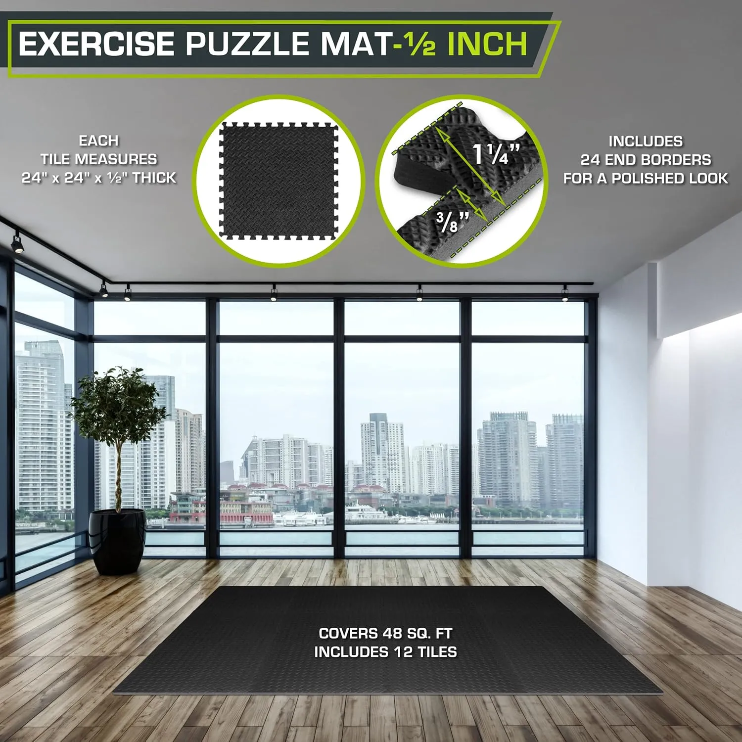 ProsourceFit Puzzle Exercise Mat ½ in, EVA Interlocking Foam Floor Tiles for Home Gym, Mat for Home Workout Equipment, Floor Padding for Kids, Blue, 24 in x 24 in x ½ in, 48 Sq Ft - 12 Tiles