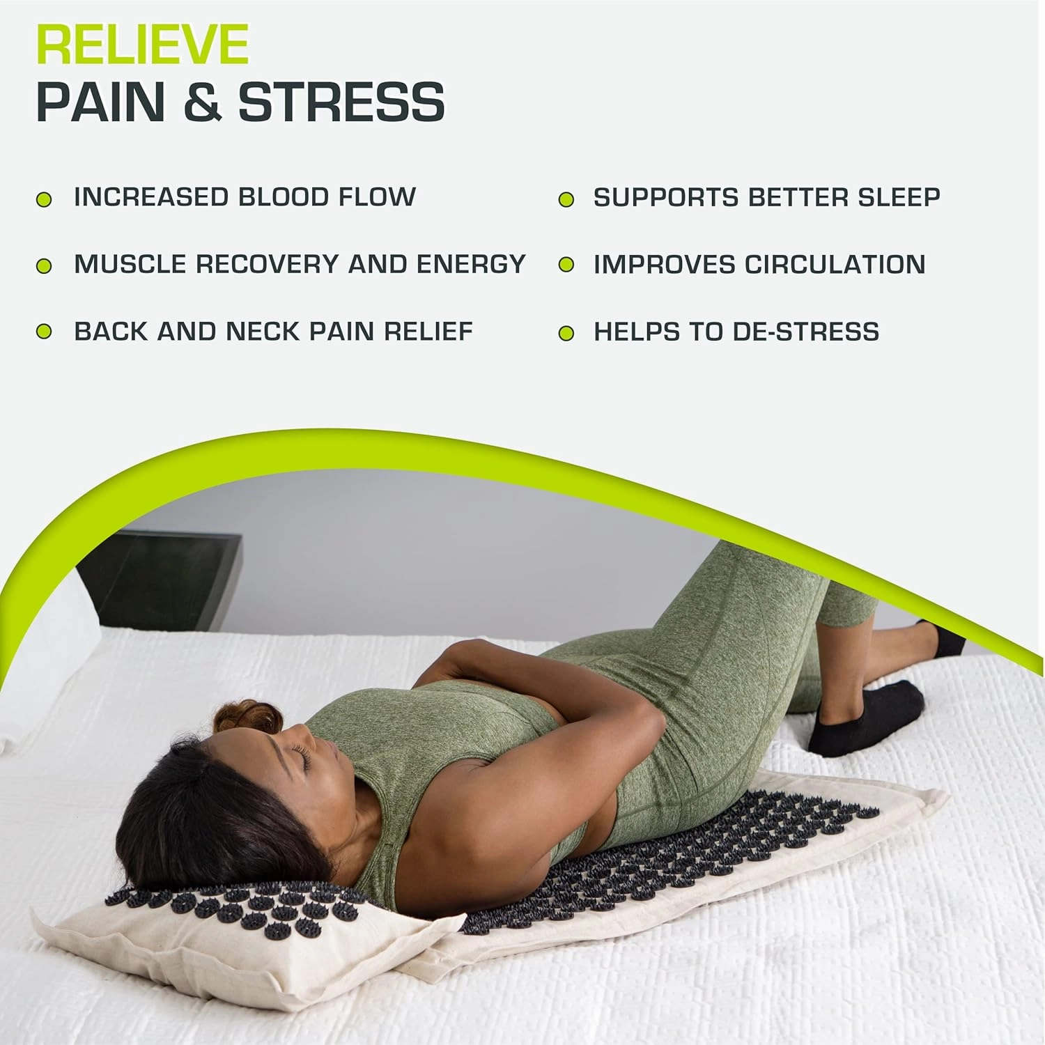 ProsourceFit Ki Acupressure Mat and Pillow Set with 100% Natural Linen for Back/Neck Pain Relief and Muscle Relaxation, Onyx Gold