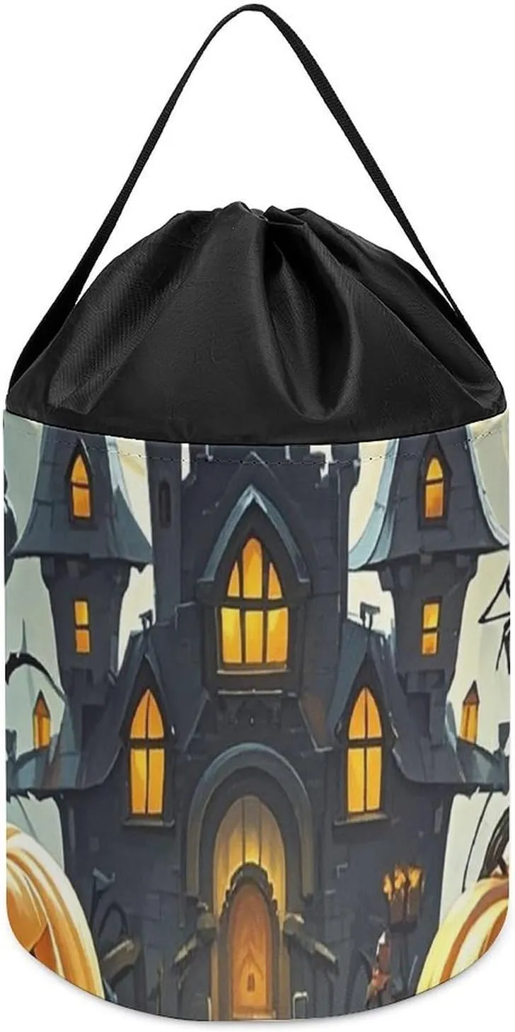 Pumpkin Lantern Castle Toy Storage Basket Reusable Drawstring Toy Bucket Bags Toy Hamper Round Toys Clothes Storage Basket for Playroom