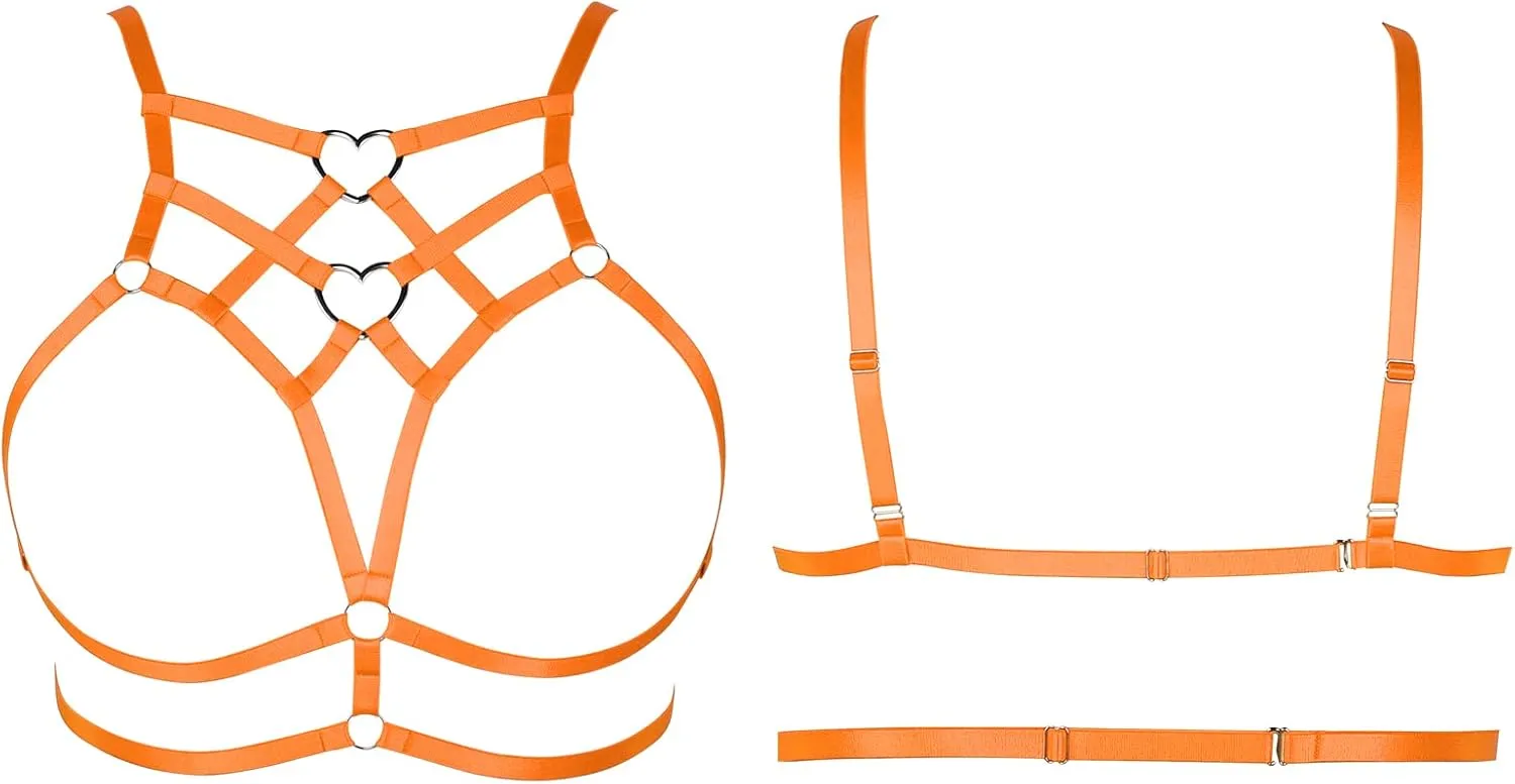 Punk Body Harness Gothic Lingerie Womens Plus Size Waist Cage Breast Hollow-Out Bra Strappy Tops Peach Shape at Chest Belts