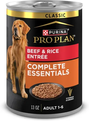 Purina Pro Plan Complete Essentials Classic Pate Dog Food, Beef and Rice Entrée - (Pack of 12) 13 oz. Cans