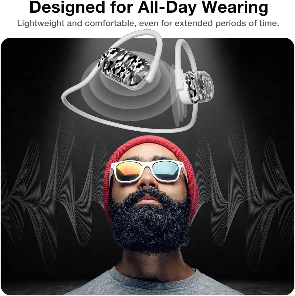 Purity Air Open Ear Headphones - True Air Conduction Wireless Bluetooth Open Ear Earbuds with Dual Mic for iPhone/Android - Secured Long Wearing Comfort, Sports Sweat Resistant (BWCS149)