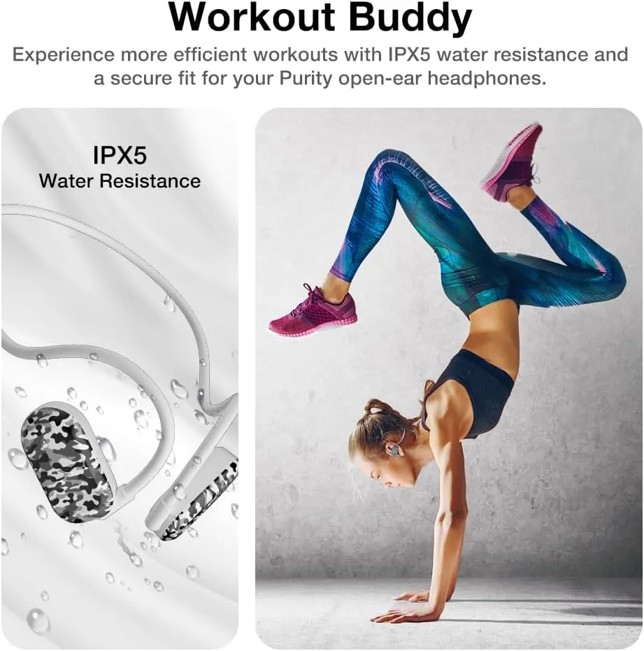 Purity Air Open Ear Headphones - True Air Conduction Wireless Bluetooth Open Ear Earbuds with Dual Mic for iPhone/Android - Secured Long Wearing Comfort, Sports Sweat Resistant (BWCS149)