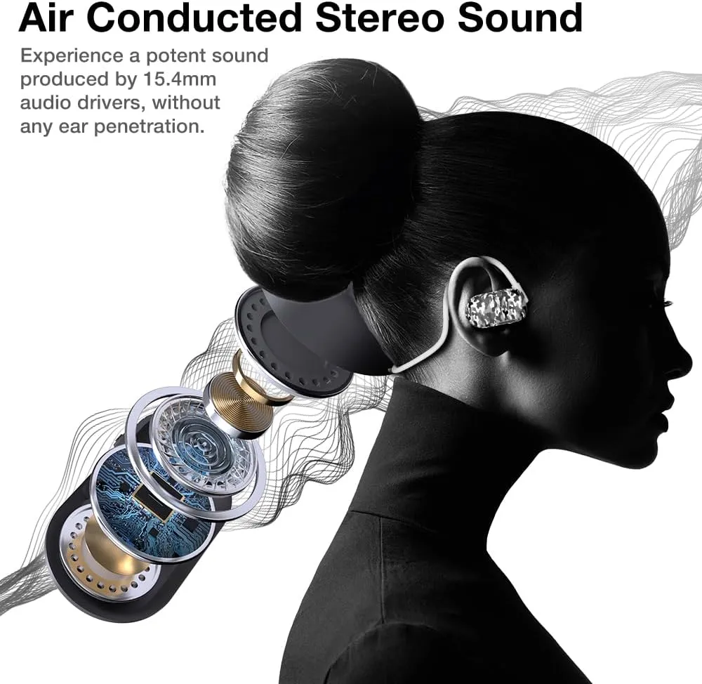 Purity Air Open Ear Headphones - True Air Conduction Wireless Bluetooth Open Ear Earbuds with Dual Mic for iPhone/Android - Secured Long Wearing Comfort, Sports Sweat Resistant (BWCS149)