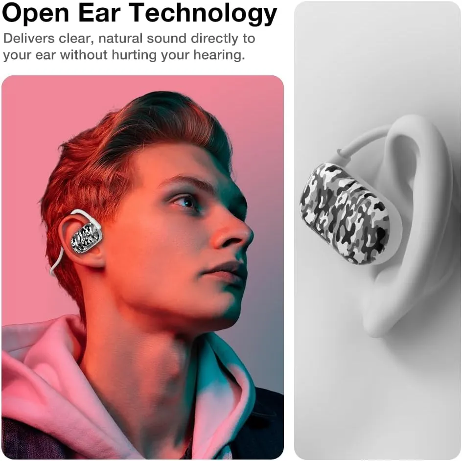 Purity Air Open Ear Headphones - True Air Conduction Wireless Bluetooth Open Ear Earbuds with Dual Mic for iPhone/Android - Secured Long Wearing Comfort, Sports Sweat Resistant (BWCS149)