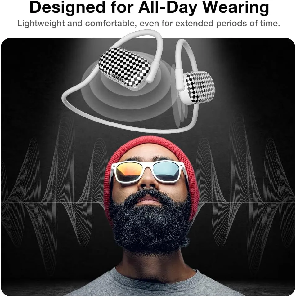 Purity Air Open Ear Headphones - True Air Conduction Wireless Bluetooth Open Ear Earbuds with Dual Mic for iPhone/Android - Secured Long Wearing Comfort, Sports Sweat Resistant (BWHS152)