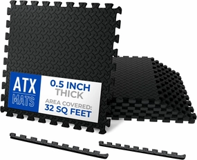 Puzzle Exercise Mat EVA Interlocking Foam Floor Tiles for Home Gym, Mat for Home Workout Equipment, Floor Padding for Kids, Black (2ft x 2ft x 0.5in)